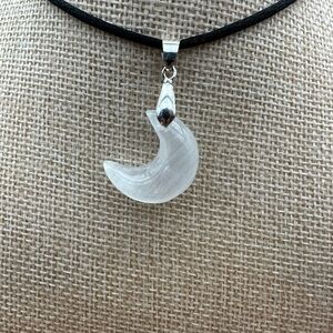 Small Selenite Crescent Moon Pendant on Black Satin Rope